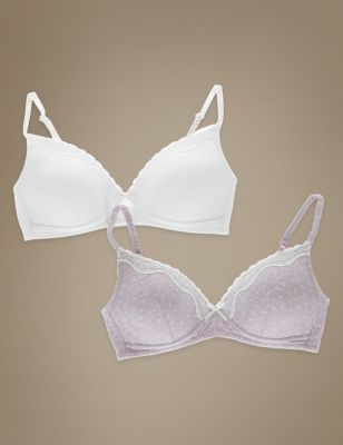 2 Pack Cotton Rich Moulded Non-Wired Spotted Bras